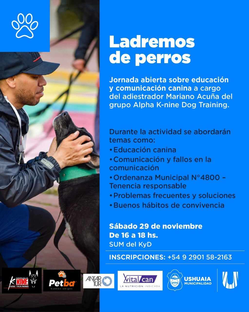 La Municipalidad de Ushuaia impulsa una jornada abierta sobre educación y comunicación canina en el SUM del KyD